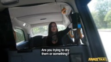 Fake Taxi Sabien Demonia in Fishnets gets fuck by a big cock with her big natural tits out