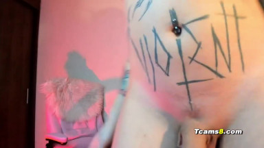 Shemale Goth  sucks and jerk together with Busty trans