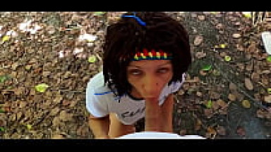 POV Blowjob and handjob in the Public park till cum in mouth