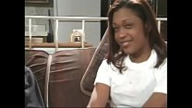 Ebony teen Sophia gets her pussy licked by an older man on the sofa