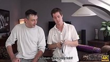 DADDY4K. Man cheats on bitchy wife by having threeway with stepdaughters
